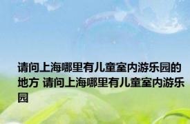 请问上海哪里有儿童室内游乐园的地方 请问上海哪里有儿童室内游乐园