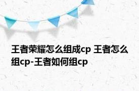王者荣耀怎么组成cp 王者怎么组cp-王者如何组cp