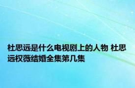 杜思远是什么电视剧上的人物 杜思远权薇结婚全集第几集