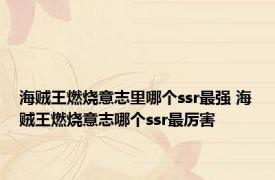 海贼王燃烧意志里哪个ssr最强 海贼王燃烧意志哪个ssr最厉害