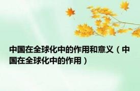 中国在全球化中的作用和意义（中国在全球化中的作用）