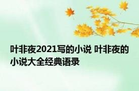 叶非夜2021写的小说 叶非夜的小说大全经典语录