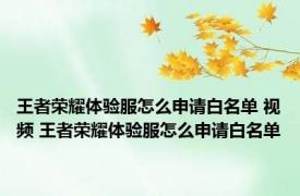 王者荣耀体验服怎么申请白名单 视频 王者荣耀体验服怎么申请白名单