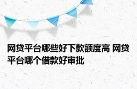 网贷平台哪些好下款额度高 网贷平台哪个借款好审批