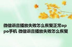微信语音播放失败怎么恢复正常oppo手机 微信语音播放失败怎么恢复