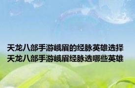 天龙八部手游峨眉的经脉英雄选择 天龙八部手游峨眉经脉选哪些英雄