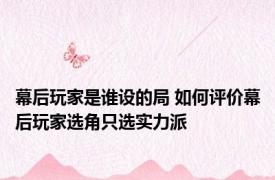 幕后玩家是谁设的局 如何评价幕后玩家选角只选实力派