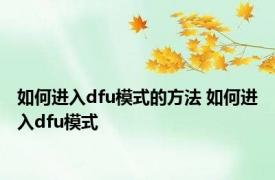 如何进入dfu模式的方法 如何进入dfu模式