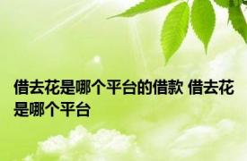 借去花是哪个平台的借款 借去花是哪个平台