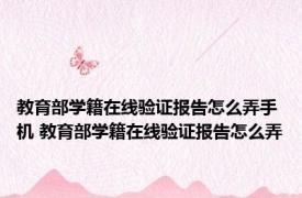 教育部学籍在线验证报告怎么弄手机 教育部学籍在线验证报告怎么弄