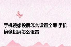 手机镜像投屏怎么设置全屏 手机镜像投屏怎么设置