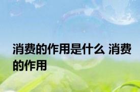 消费的作用是什么 消费的作用