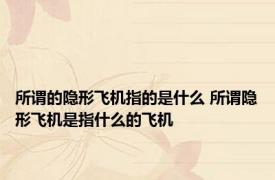 所谓的隐形飞机指的是什么 所谓隐形飞机是指什么的飞机