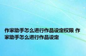 作家助手怎么进行作品设定权限 作家助手怎么进行作品设定