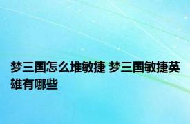 梦三国怎么堆敏捷 梦三国敏捷英雄有哪些
