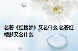 名著《红楼梦》又名什么 名著红楼梦又名什么