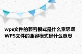 wps文件的兼容模式是什么意思啊 WPS文件的兼容模式是什么意思