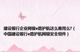 建设银行企业网银e路护航这么难用么?（中国建设银行e路护航网银安全组件）
