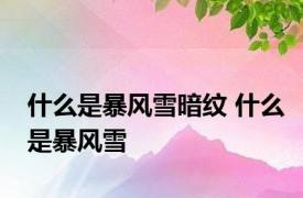 什么是暴风雪暗纹 什么是暴风雪