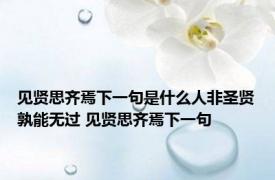 见贤思齐焉下一句是什么人非圣贤孰能无过 见贤思齐焉下一句