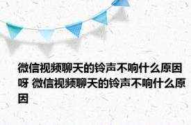 微信视频聊天的铃声不响什么原因呀 微信视频聊天的铃声不响什么原因