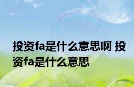 投资fa是什么意思啊 投资fa是什么意思