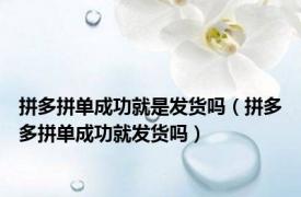 拼多拼单成功就是发货吗（拼多多拼单成功就发货吗）